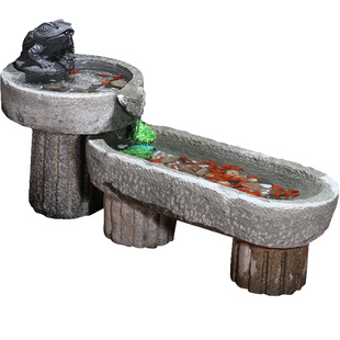 石槽鱼缸造景石头鱼池石缸养鱼花盆户外庭院青石景观流水装饰摆件石雕