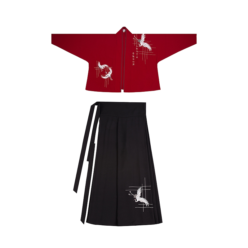 重回汉唐仙令汉服男女情侣款对襟上衣短衫袴裤套装绣花仙鹤夏季-重回