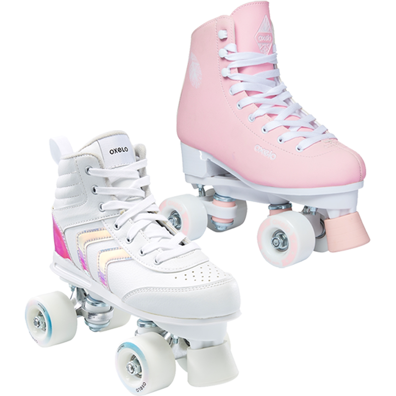 迪卡侬儿童小码女双排溜冰鞋花样轮滑鞋四轮旱冰鞋双排轮oxelo-l