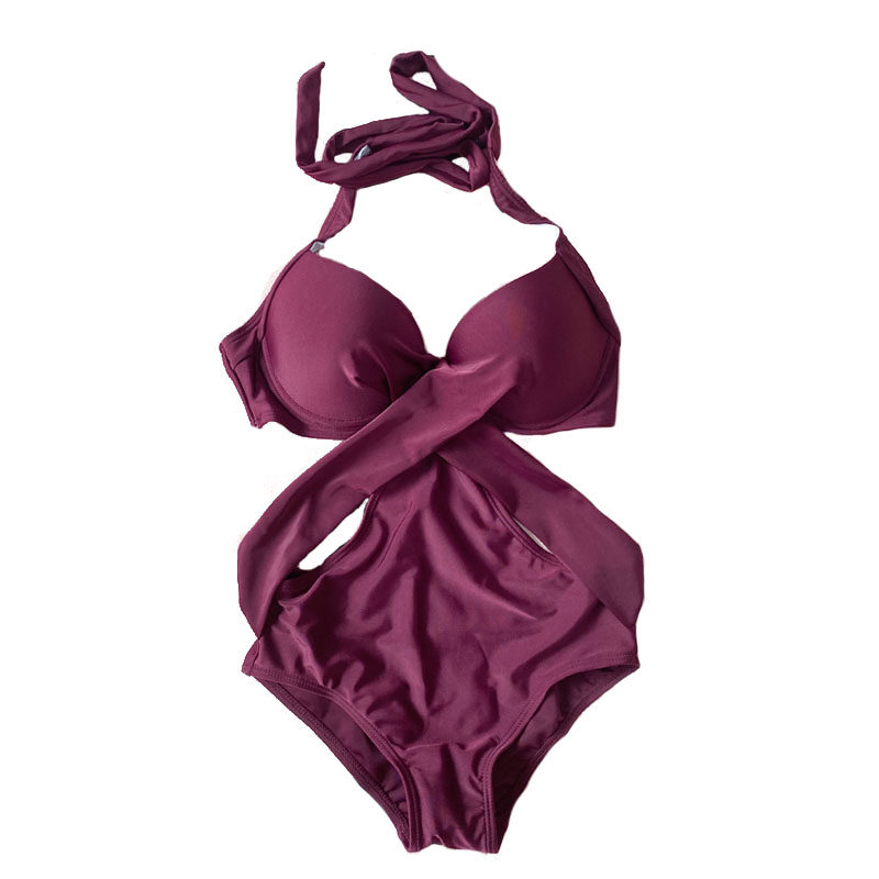 韩国ins挂脖性感小胸比基尼聚拢连体显瘦艳爆新款潮高开叉泳衣女