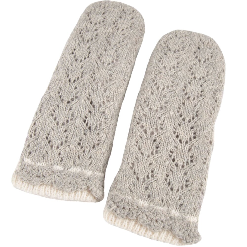 韩版可爱甜美手套女秋冬镂空羊毛针织手套加绒加厚日系保暖毛线