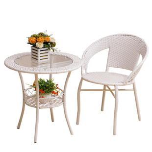 白色藤椅三件套藤编椅阳台喝茶桌椅进口pe仿藤椅客厅卧室休闲藤椅