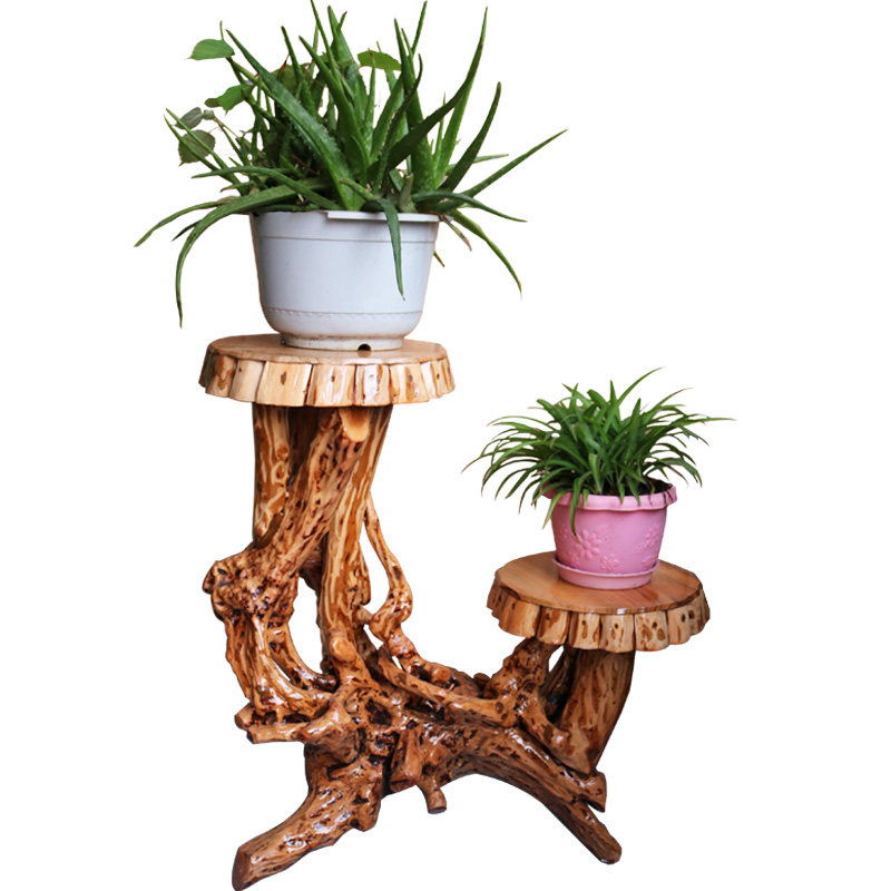 双层杜鹃根雕花架盆景架树根底座实木客厅花架盆景架摆件凳子