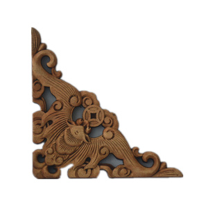 东阳木雕挂件香樟木雕刻蝙蝠角花实木吊顶吉祥家居饰品装饰贴花 券