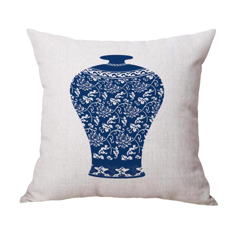 中式青花瓷棉麻抱枕红木客厅沙发靠垫床头靠背古典中国风茶室靠枕