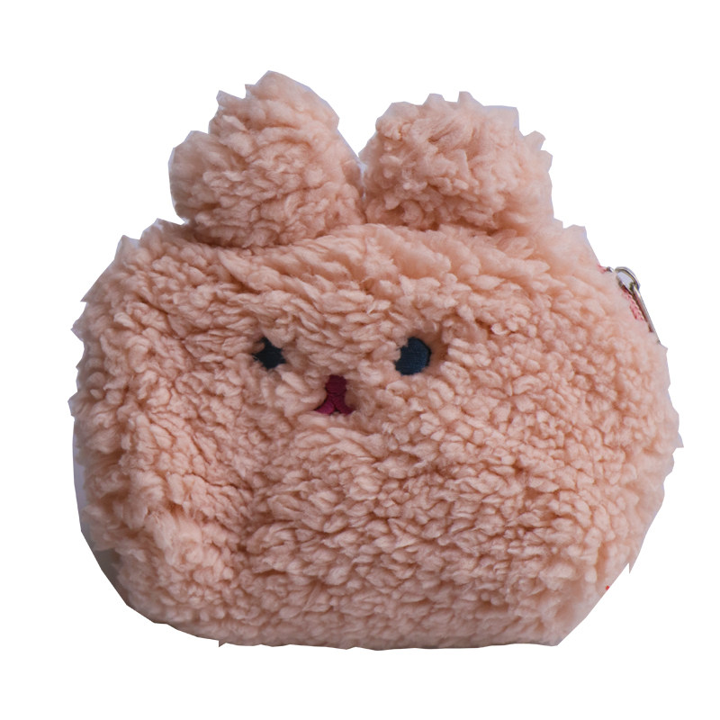 韩国ins少女心羊羔毛绒小兔子贝壳手拿零钱包可爱化妆收纳包挂件 - a