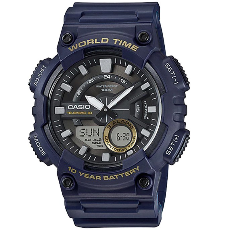 卡西欧casio 手表时尚指针双显防水防震运动石英男表aeq-110w-2a