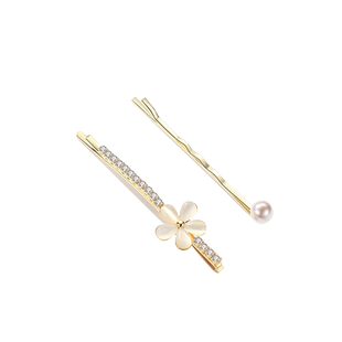 韩国东大门进口珍珠发夹名媛花朵水钻发夹一字夹发卡发饰