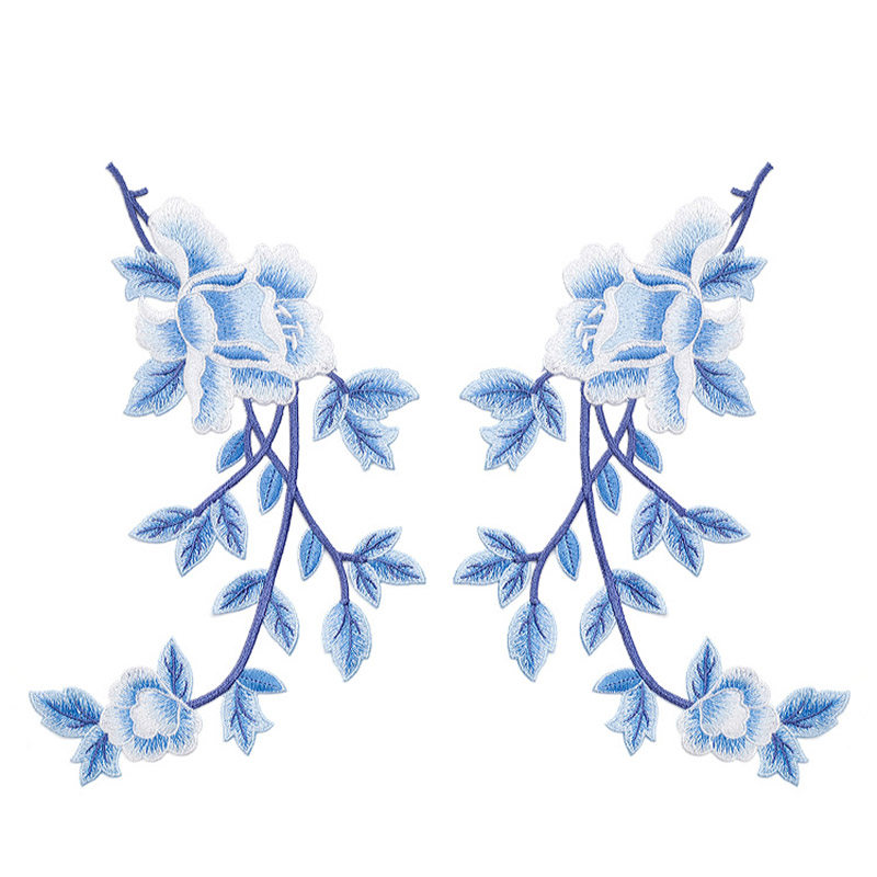 精品玉兰花对花图案刺绣布贴diy吊带真丝裙帽子大衣装饰辅料