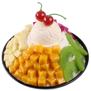 仿真韩国雪冰模型道具雪花刨冰定制沙冰样品榴莲水果冰沙摆设食品 券