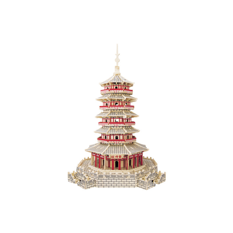 雷峰塔大雁塔释迦木塔木制拼图3d立体模型成人儿童木质拼装建筑