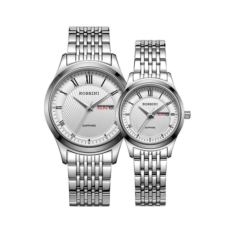 专柜正品罗西尼石英表情侣表商务休闲防水双日历女表钢带男表5911