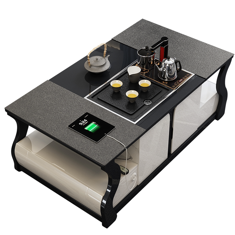 火烧石功夫茶几茶具套装桌子一体多功能自动升降茶台电动茶几客厅