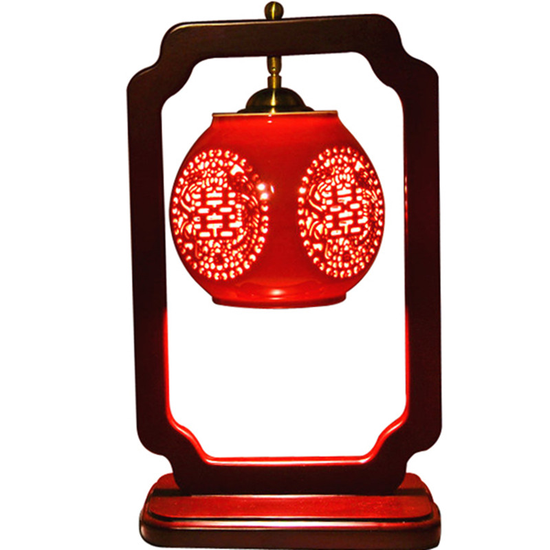 结婚庆礼物婚房新婚中式复古台灯具现代陶瓷红色创意时尚卧室床头