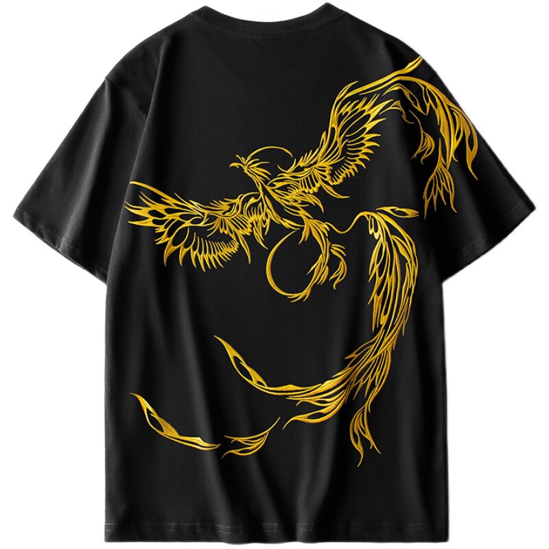 刺绣凤凰情侣装个性短袖t恤男女ins国潮嘻哈男士潮牌半袖衣服夏装