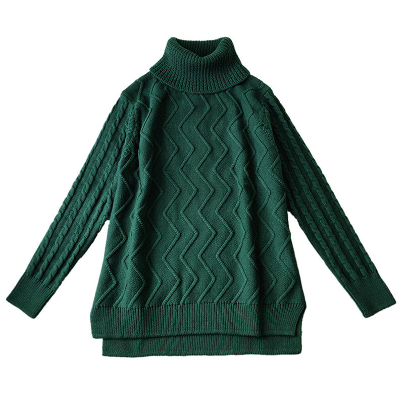 东润莲 加厚纯棉毛衣女士高领外套 秋冬全棉针织衫大码长袖棉线衣