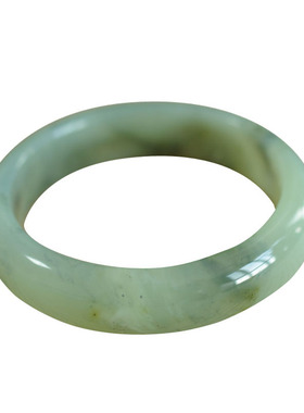 天然a货岫玉玉镯手镯扁条飘花水墨正品岫玉镯子女款手镯扁口饰品润浩