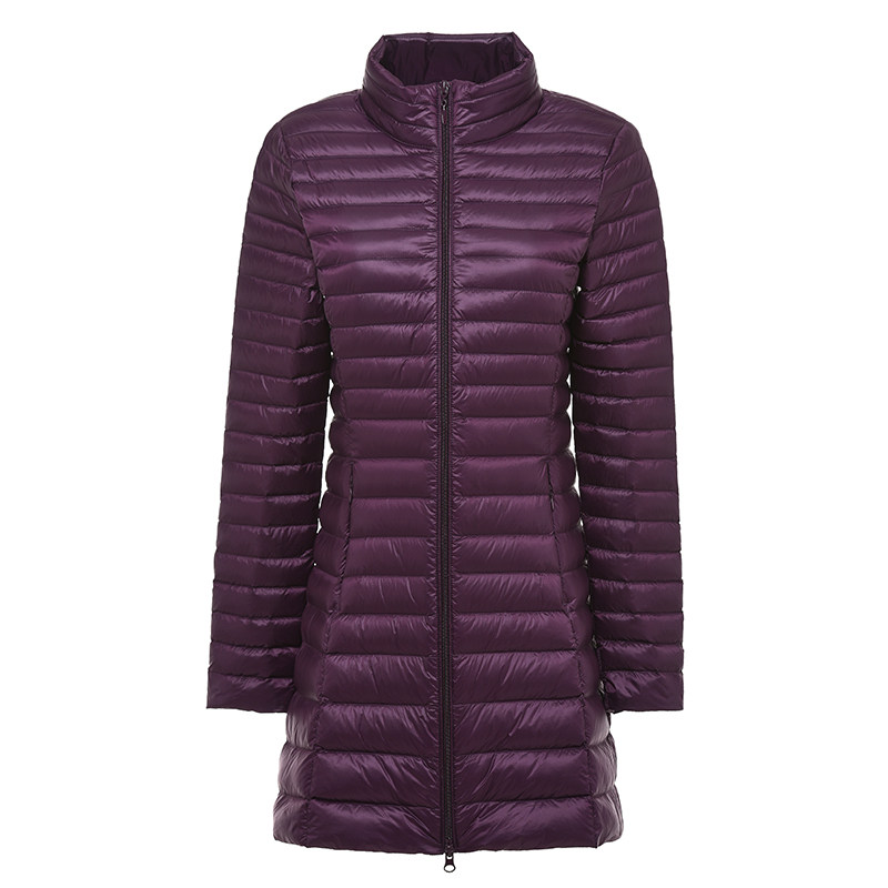 轻薄羽绒服女中长款立领2021新款白鸭绒时尚修身薄款秋冬轻便外套