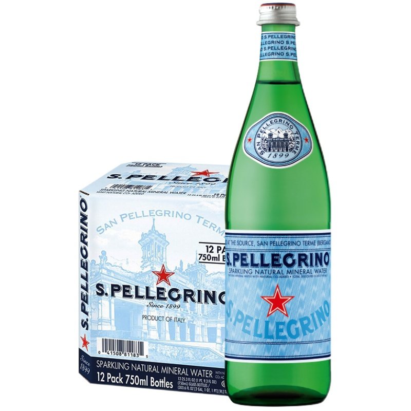 意大利sanpellegrino圣培露含气天然气玻璃瓶750mlx12瓶/箱巴黎水