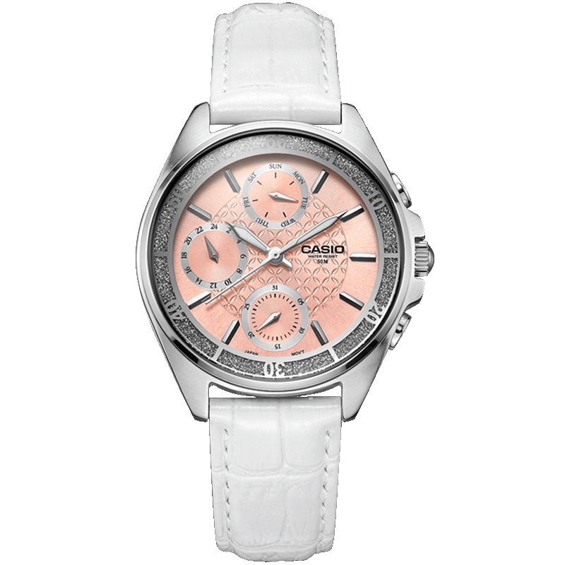 casio卡西欧手表女时尚商务三眼防水钢皮带女士腕表ltp-2086l-7a