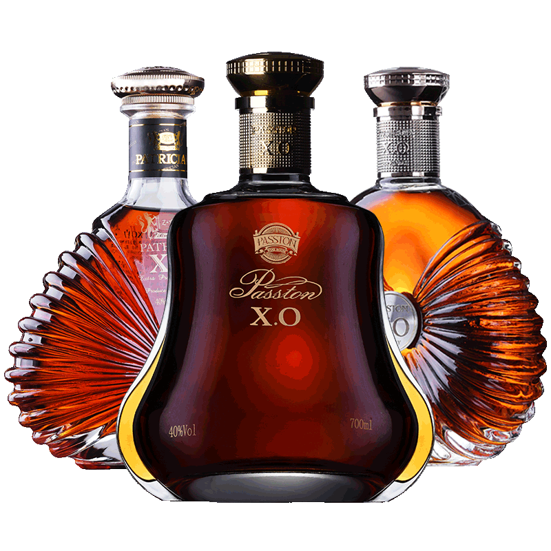 派斯顿法国xo白兰地brandy酒40度洋酒婚宴烈酒 700ml*3礼盒组合装