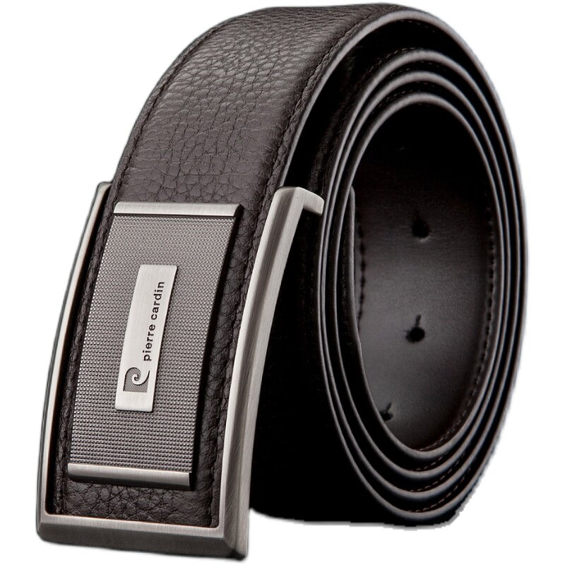 皮尔卡丹皮带男真皮平滑扣新款男士腰带韩版板扣商务牛皮裤带正品
