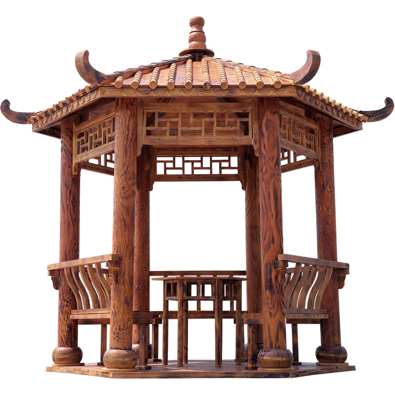 实木户外凉亭碳化木防腐庭院别墅亭子古建园林景观装修木屋长廊 - 俞