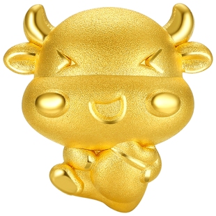 黄金五福牛手链女 999足金生肖牛手串3d硬金纯金牛转运珠牛本命年