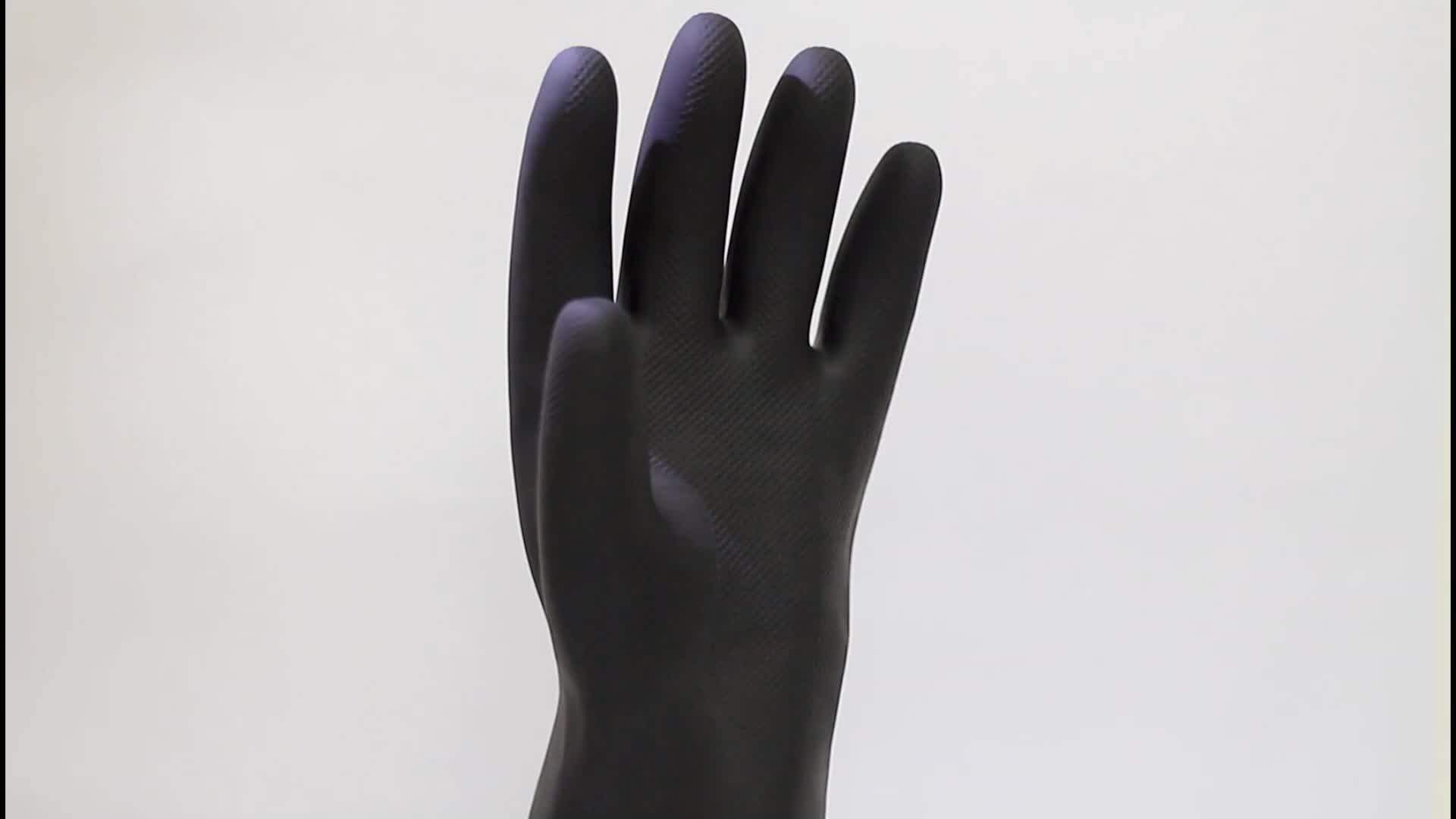 malaysia chemical resistant strong durable rubber gloves black