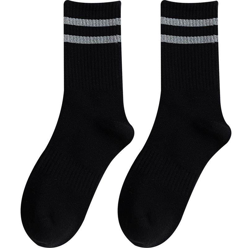 反光条纹袜子女ins潮流街头中筒袜长筒袜男春夏季薄款运动袜黑色