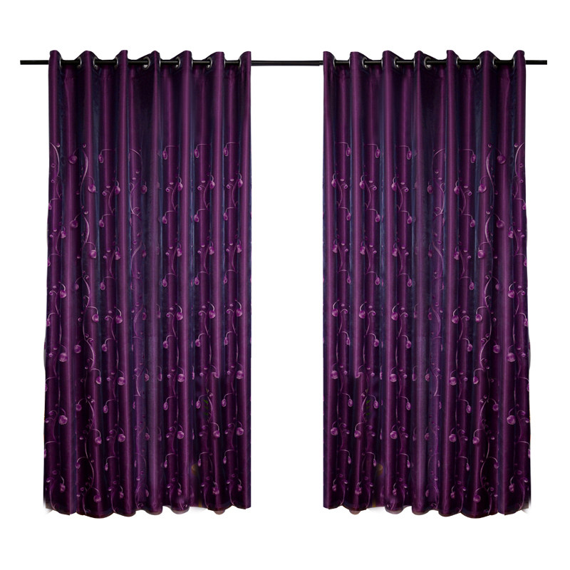 欧式紫色绣花窗帘窗纱全遮光半遮光加厚布料客厅卧室蕾丝纱帘成品