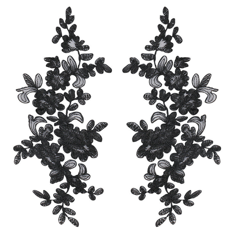 刺绣蕾丝对花布贴黑白色服装装饰补洞绣花贴婚纱裙子辅料蕾丝大号