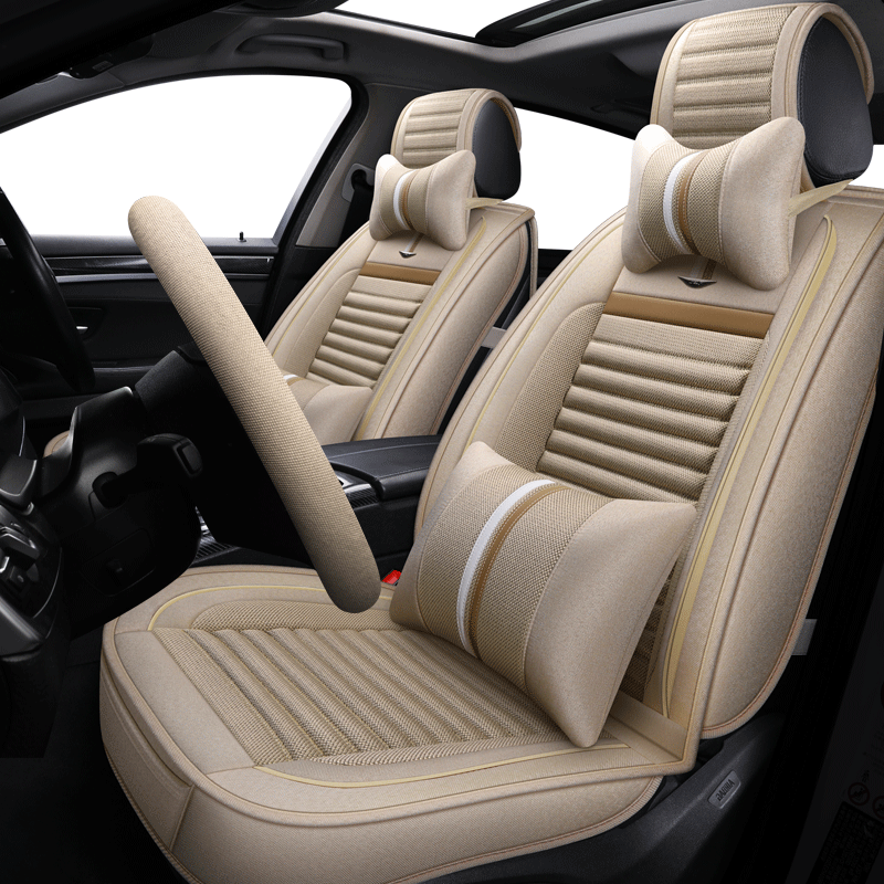 汽车坐垫四季通用全包围座套19新款亚麻座椅套冬季卡通全包座垫套