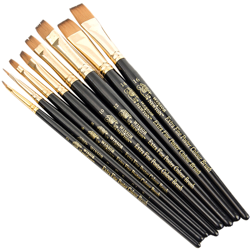 温莎牛顿水彩画笔尼龙圆头/平头黑色短杆丙烯画笔 水粉画笔水彩笔