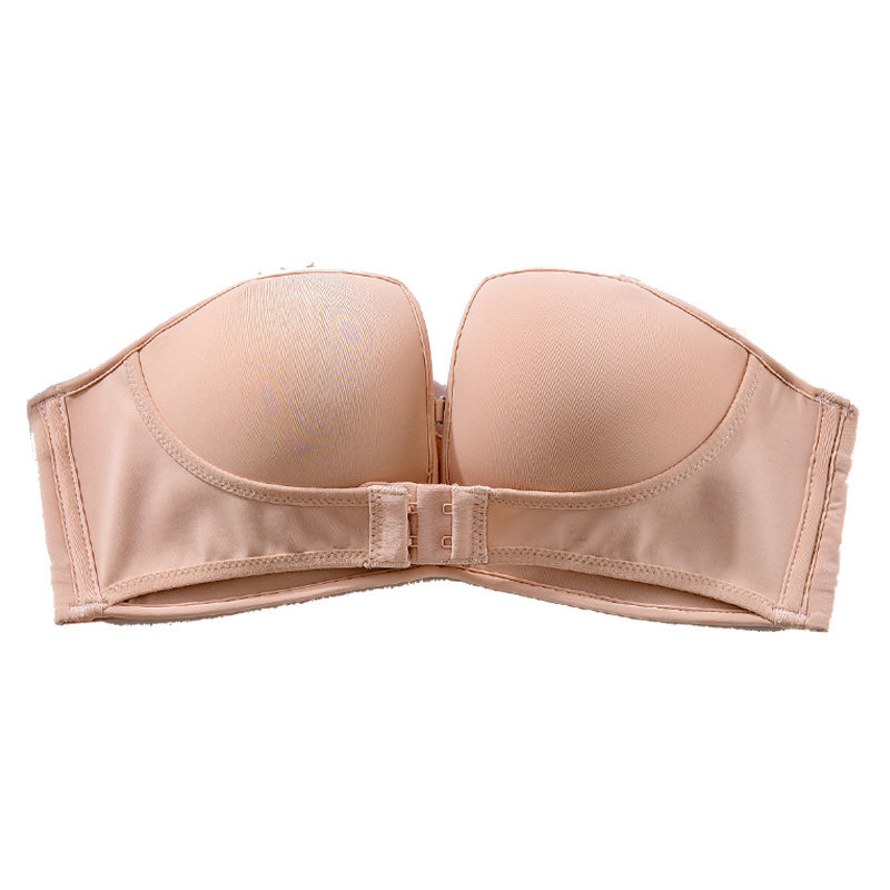 性感前扣式文胸无肩带内衣女无钢圈小胸加厚聚拢防滑上托胸罩套装