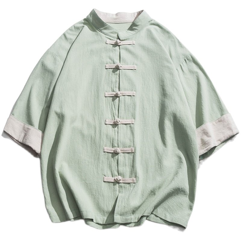 中国风唐装男薄款短袖夏汉服夏天古装汉服款夏季青年民国男装马褂