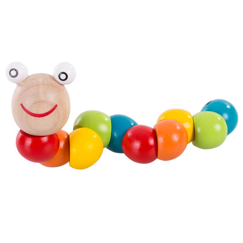 福孩儿木制扭扭虫彩色毛毛虫宝宝益智玩具早教可旋转男孩女孩礼物