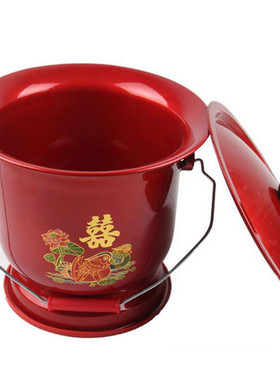 老人红色铁陪嫁妆夜壶加厚带盖痰盂