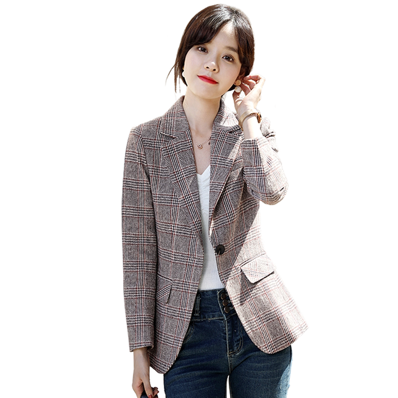 chic格子小西装外套女韩版小个子春秋气质网红职业西服上衣短款春