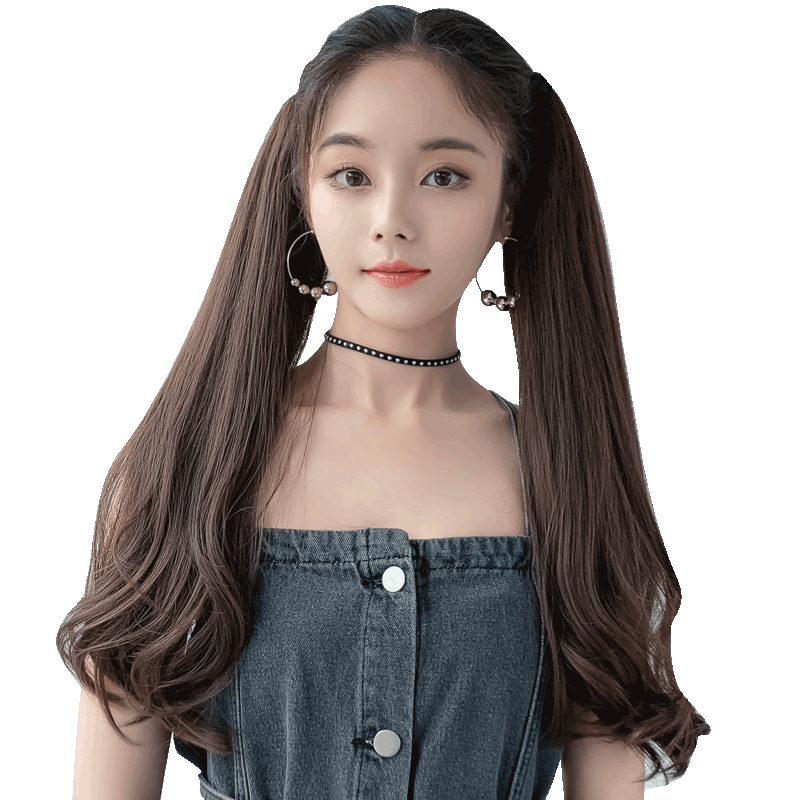 假发马尾女长直发蓬松绑带式假辫子萝莉双马尾可爱日系cos长发 - 七街