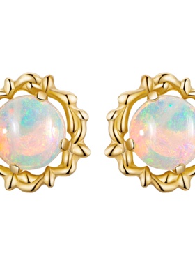 circle珠宝18k金天然欧泊石耳钉蛋面切割彩色宝石镶嵌复古耳饰女