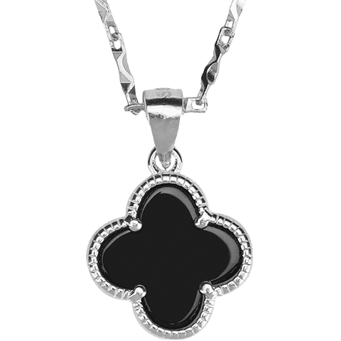 s999纯银四叶草项链女简约闺蜜锁骨链网红黑玛瑙吊坠送女友礼物