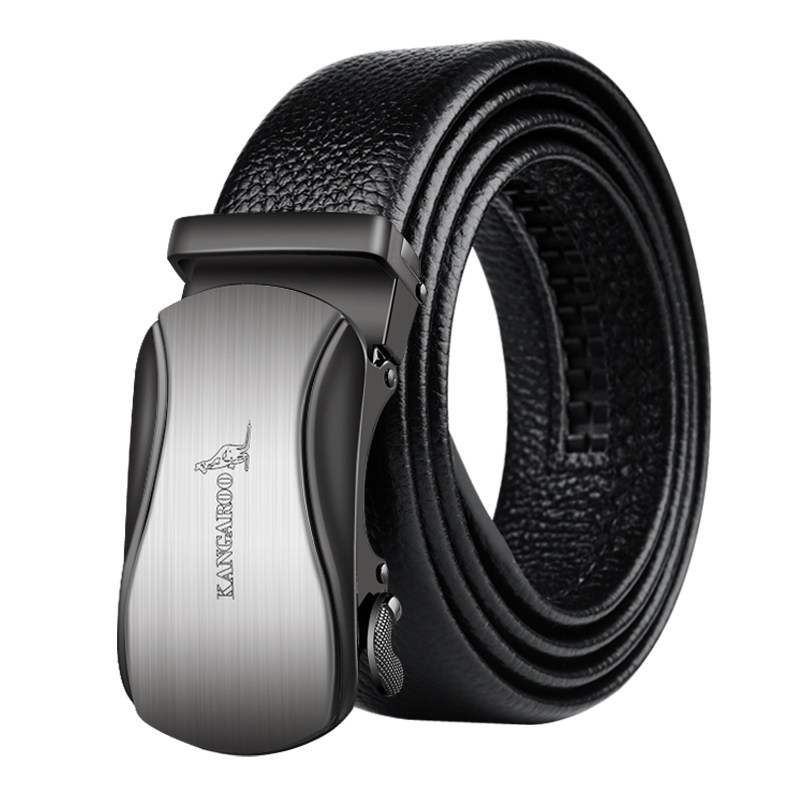 头层牛皮青年商务男腰带真皮带身自动扣纯牛皮 - 袋鼠皮具品牌集市店