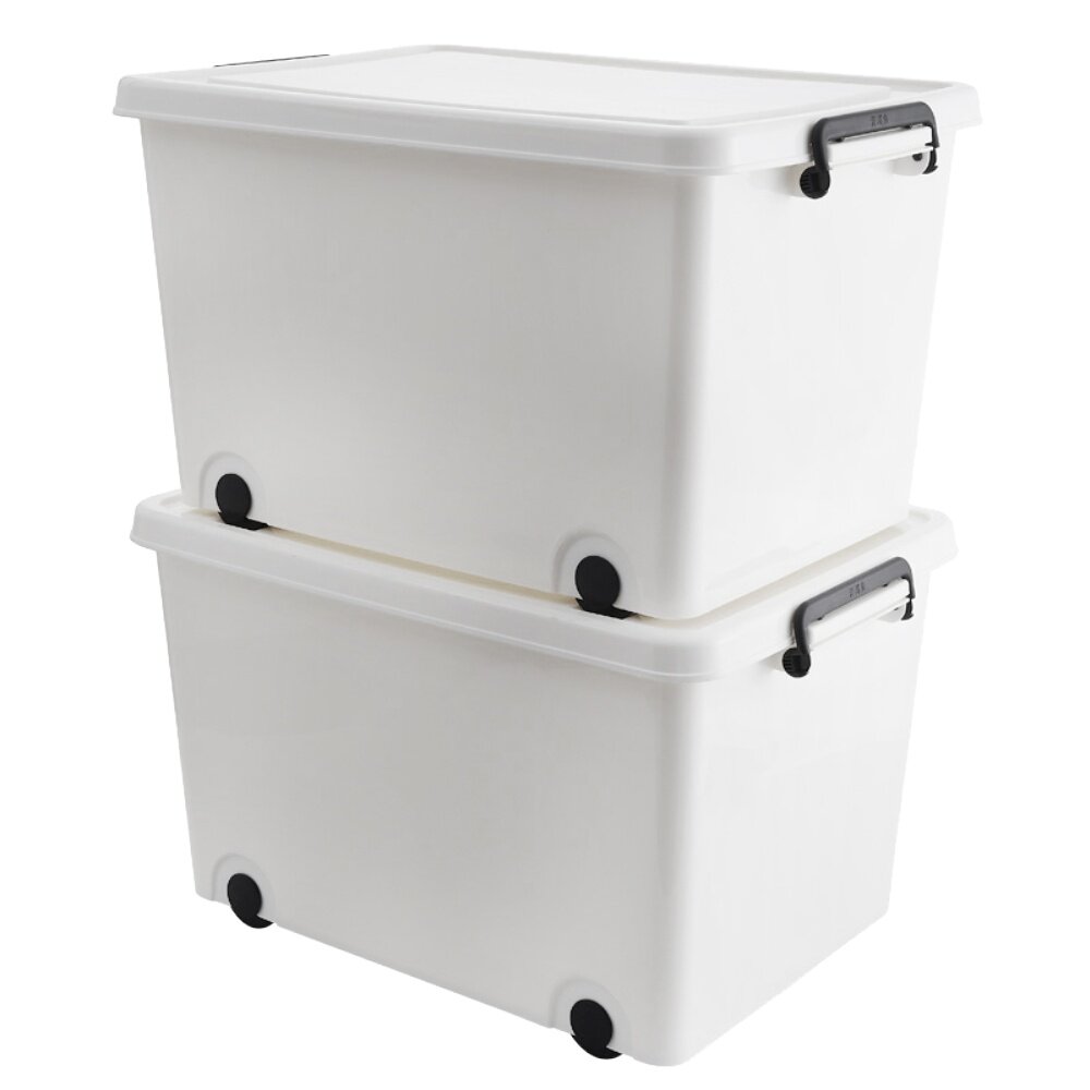洋洋鱼收纳箱白色塑料加厚衣物被子整理箱储物箱带轮子带盖特大号