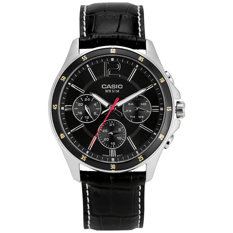 正品casio卡西欧手表男 暗黑之心商务皮带非机械男表mtp-1374l-1a