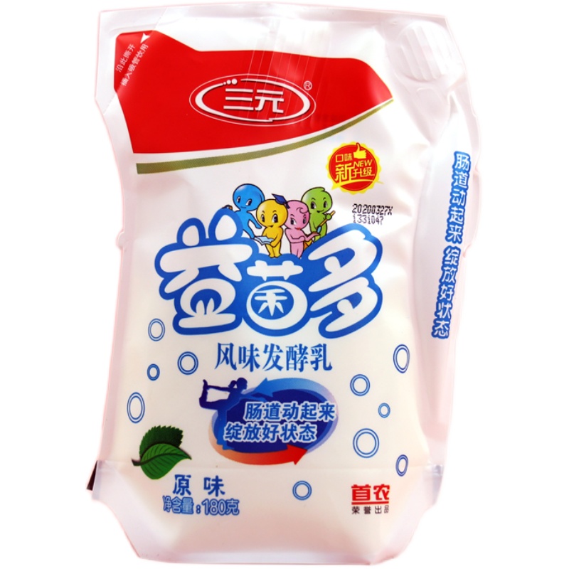 三元益菌多酸奶180g*12生牛乳发酵无添加益生菌奶儿童方便袋整箱