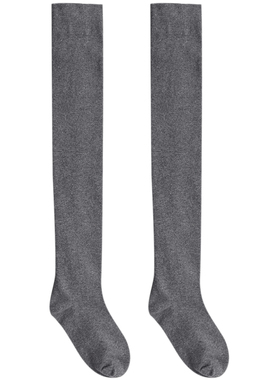 2双春秋过膝高弹灰色棉质长筒袜