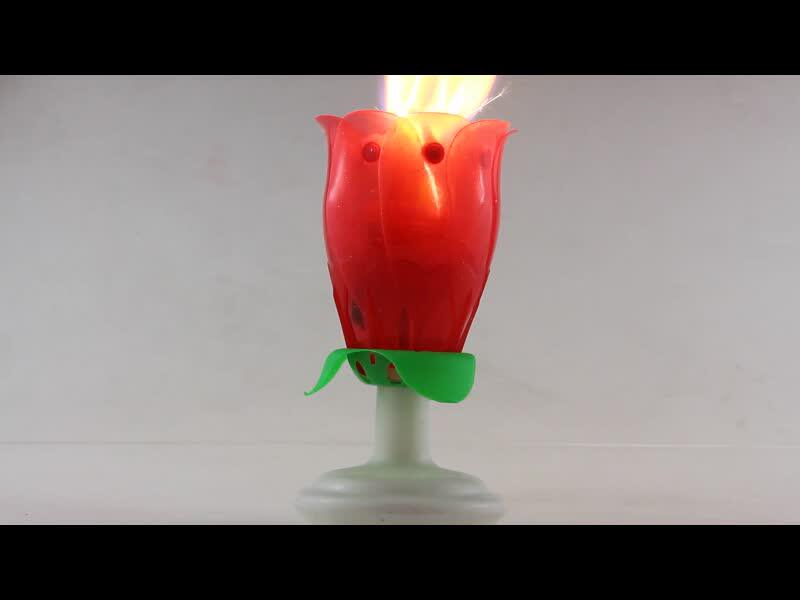 外贸出口 玫瑰开花 不旋转音乐生日蜡烛happy birthday