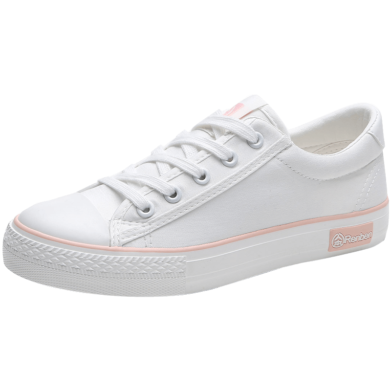 人本帆布鞋女2019新款韩版百搭平底板鞋学生休闲布鞋chic小白鞋子_5折