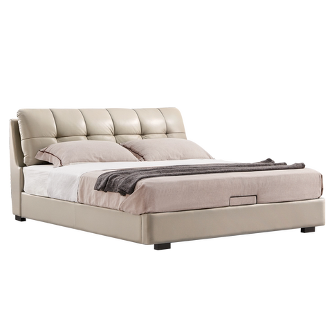 晚安家居床北欧皮床真皮床 现代简约1.8米皮艺床主卧双人储物床